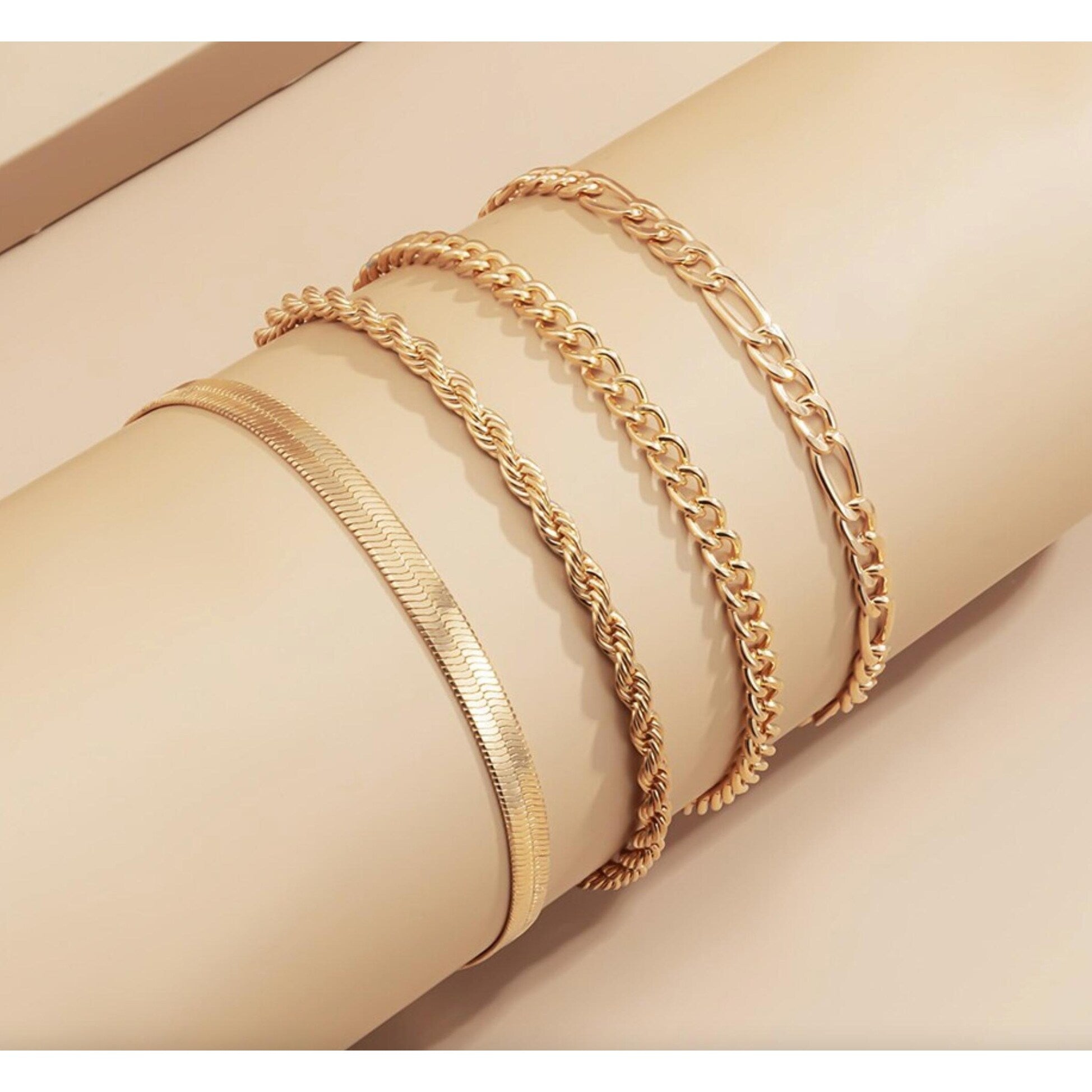 Ultimate Gold-Tone Minimalist Bracelet Set - 4 Elegant Styles