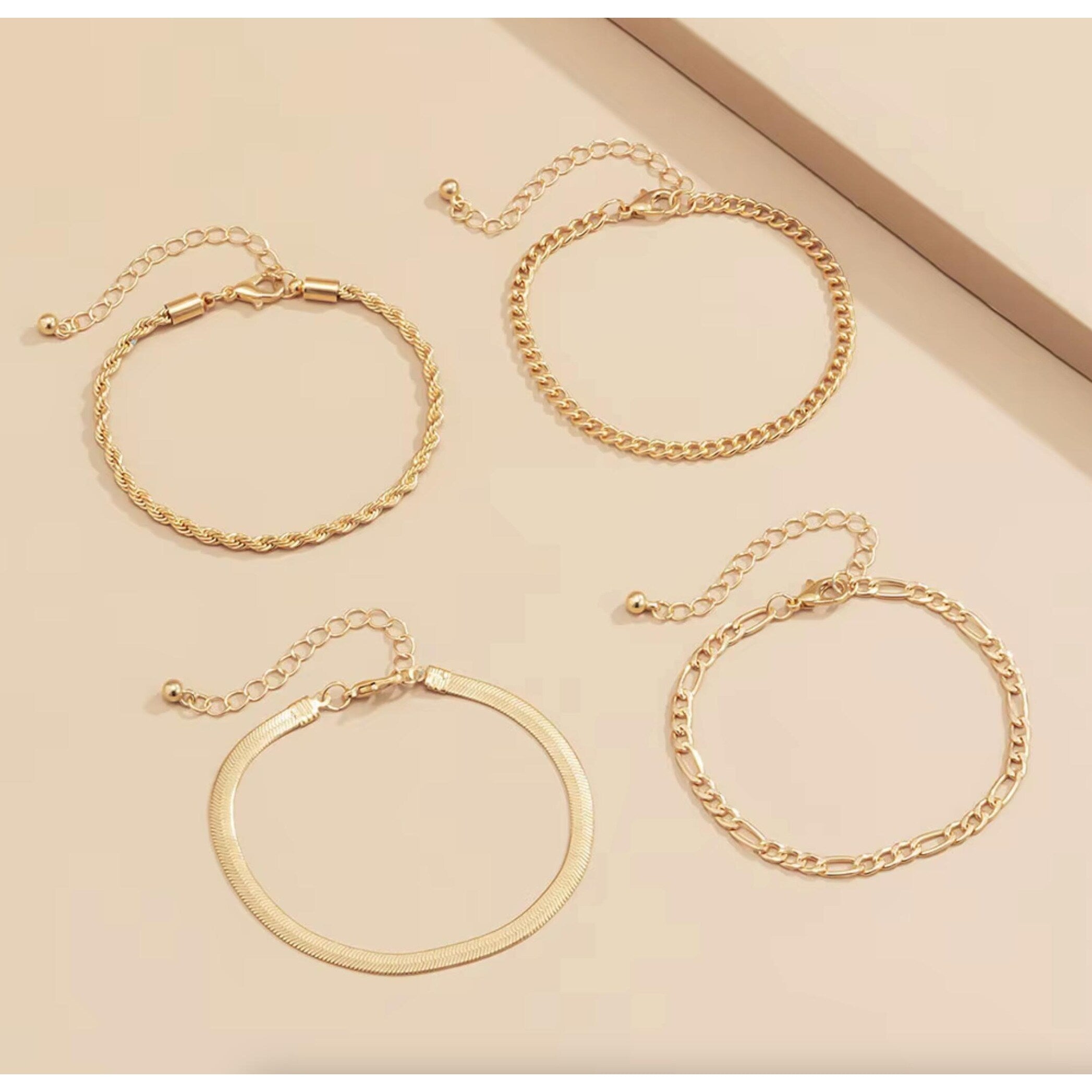 Ultimate Gold-Tone Minimalist Bracelet Set - 4 Elegant Styles