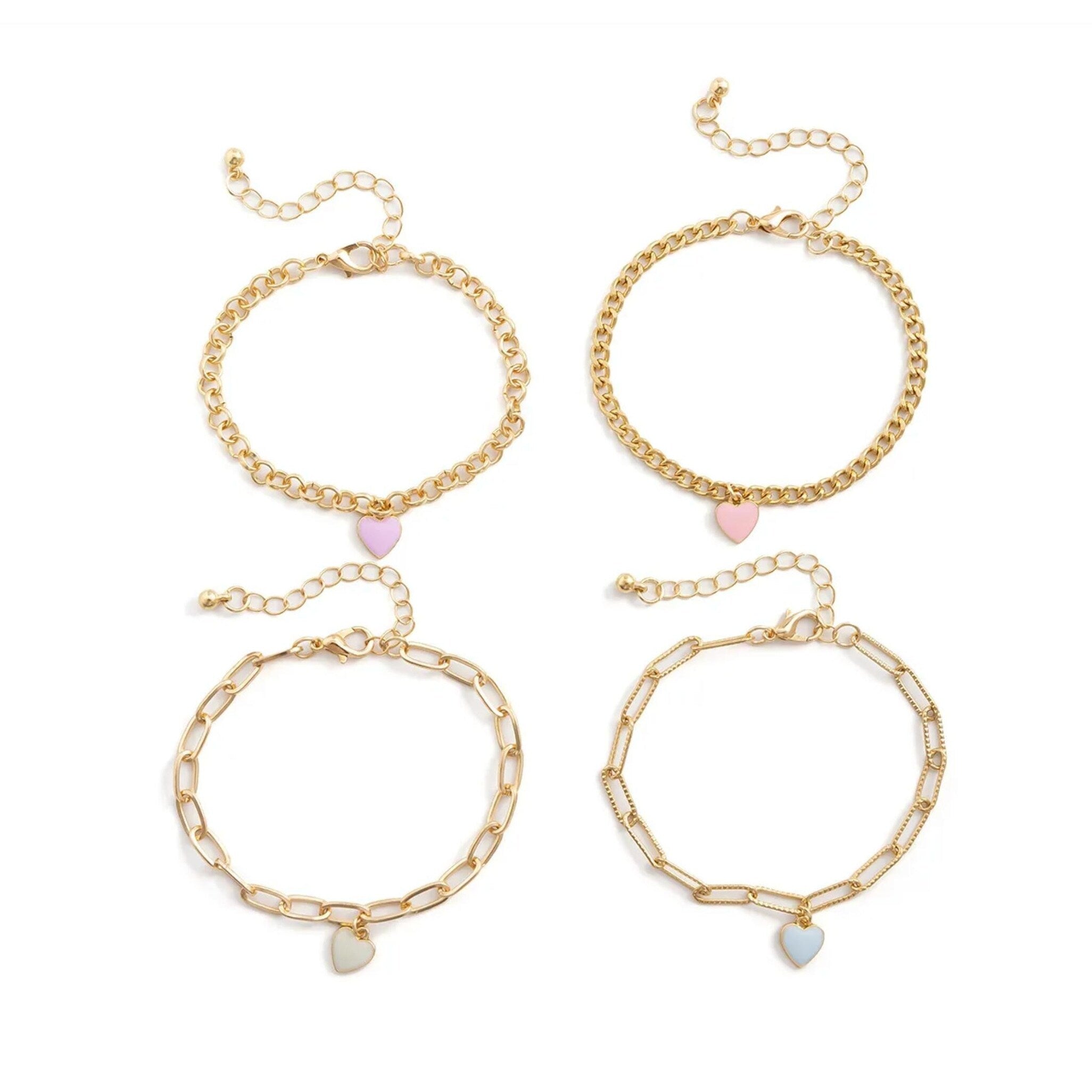 Ultimate Pastel Heart Bracelet Set - 4 Romantic Designs