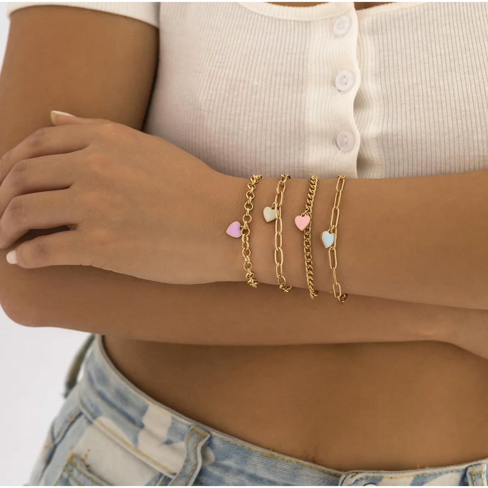Ultimate Pastel Heart Bracelet Set - 4 Romantic Designs