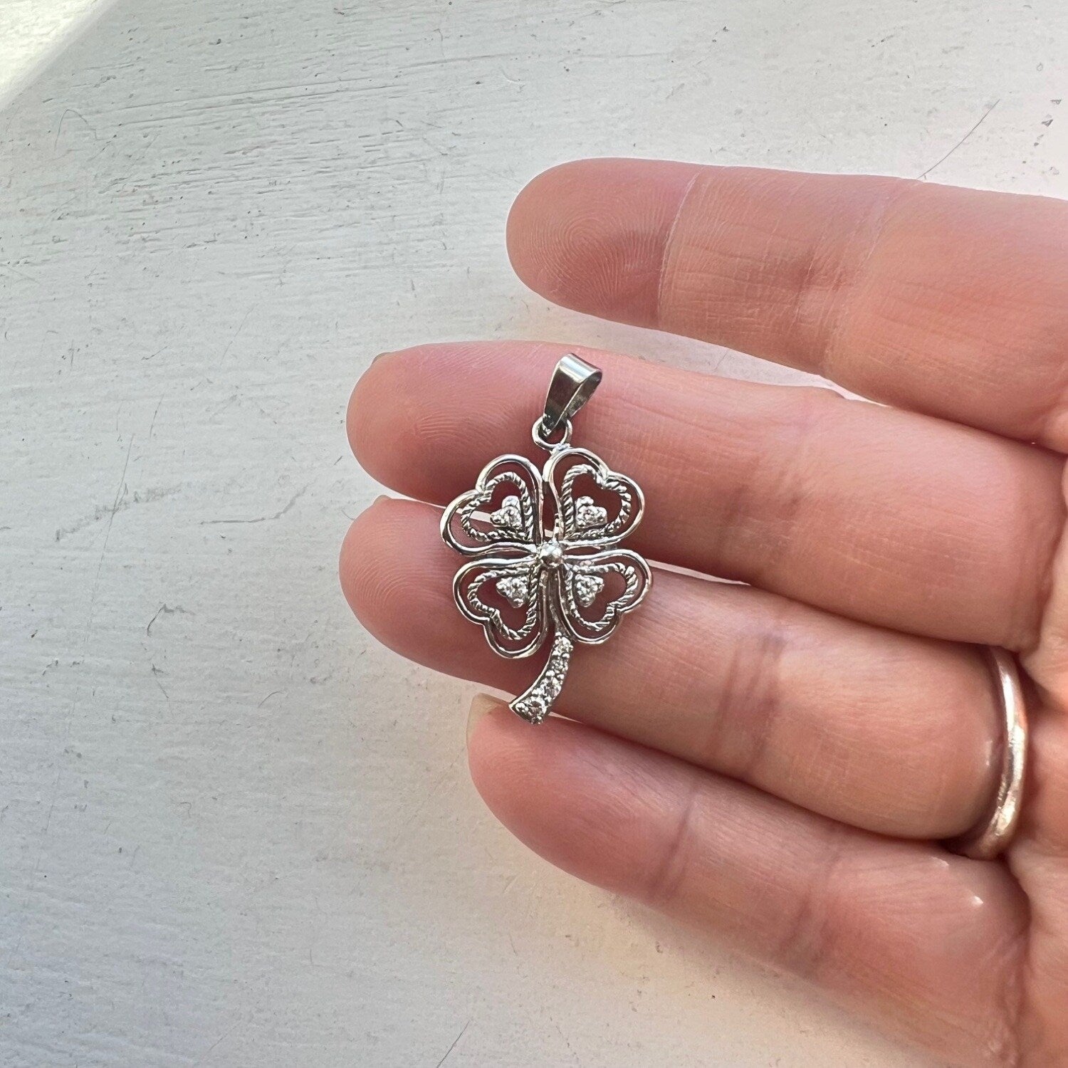 Premium Sterling Silver Clover & Hearts Charm Necklace - Elegant Layered Design
