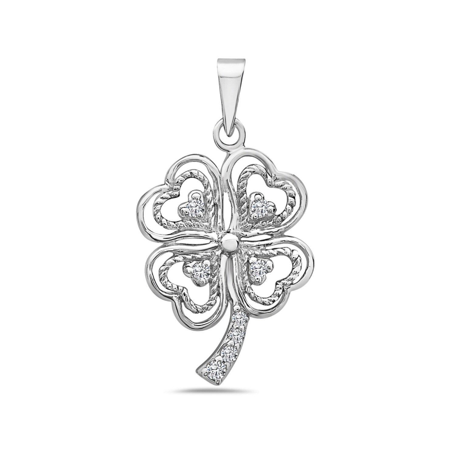Premium Sterling Silver Clover & Hearts Charm Necklace - Elegant Layered Design