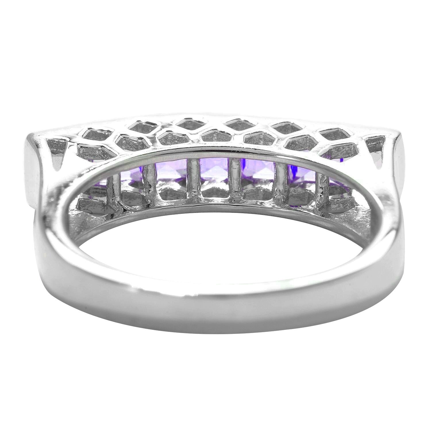 Premium Sterling Silver & Natural Amethyst Seven Stone Flat Band Ring
