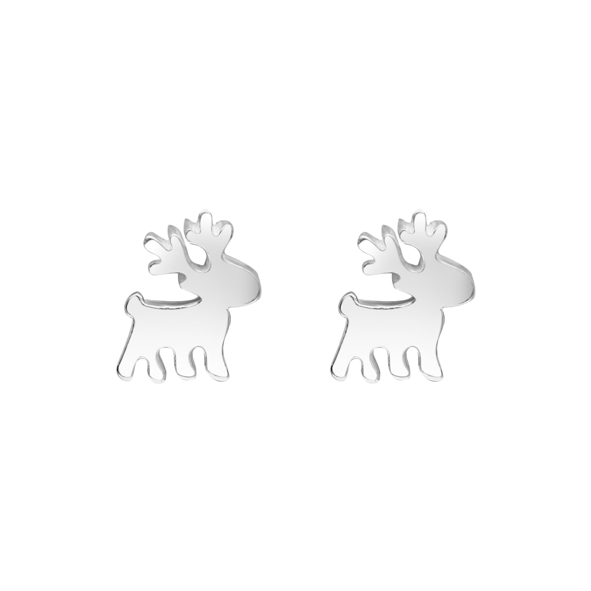 Premium Sterling Silver Reindeer Stud Earrings - Holiday Elegance