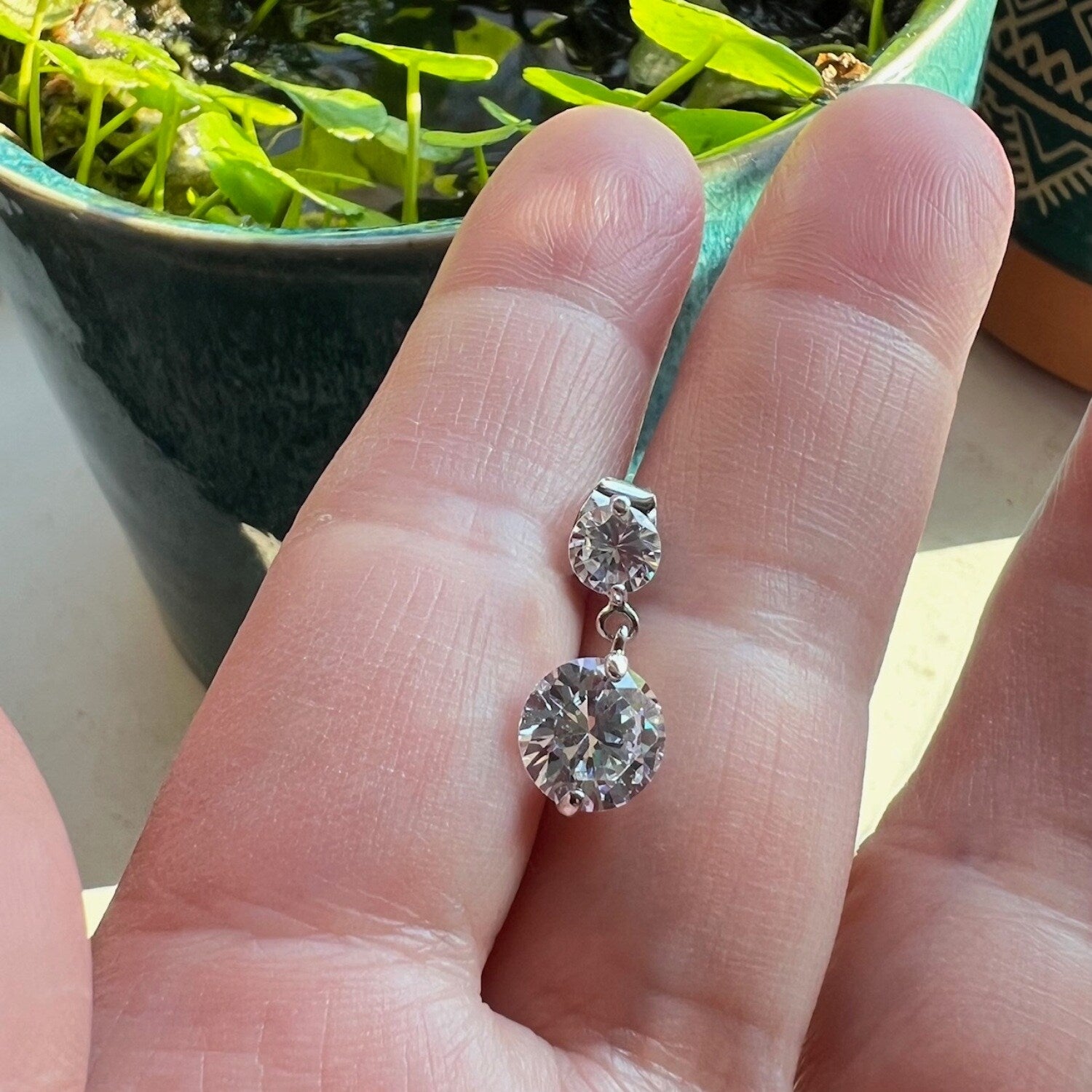 Premium Rhodium-Plated Brass CZ Drop Earrings