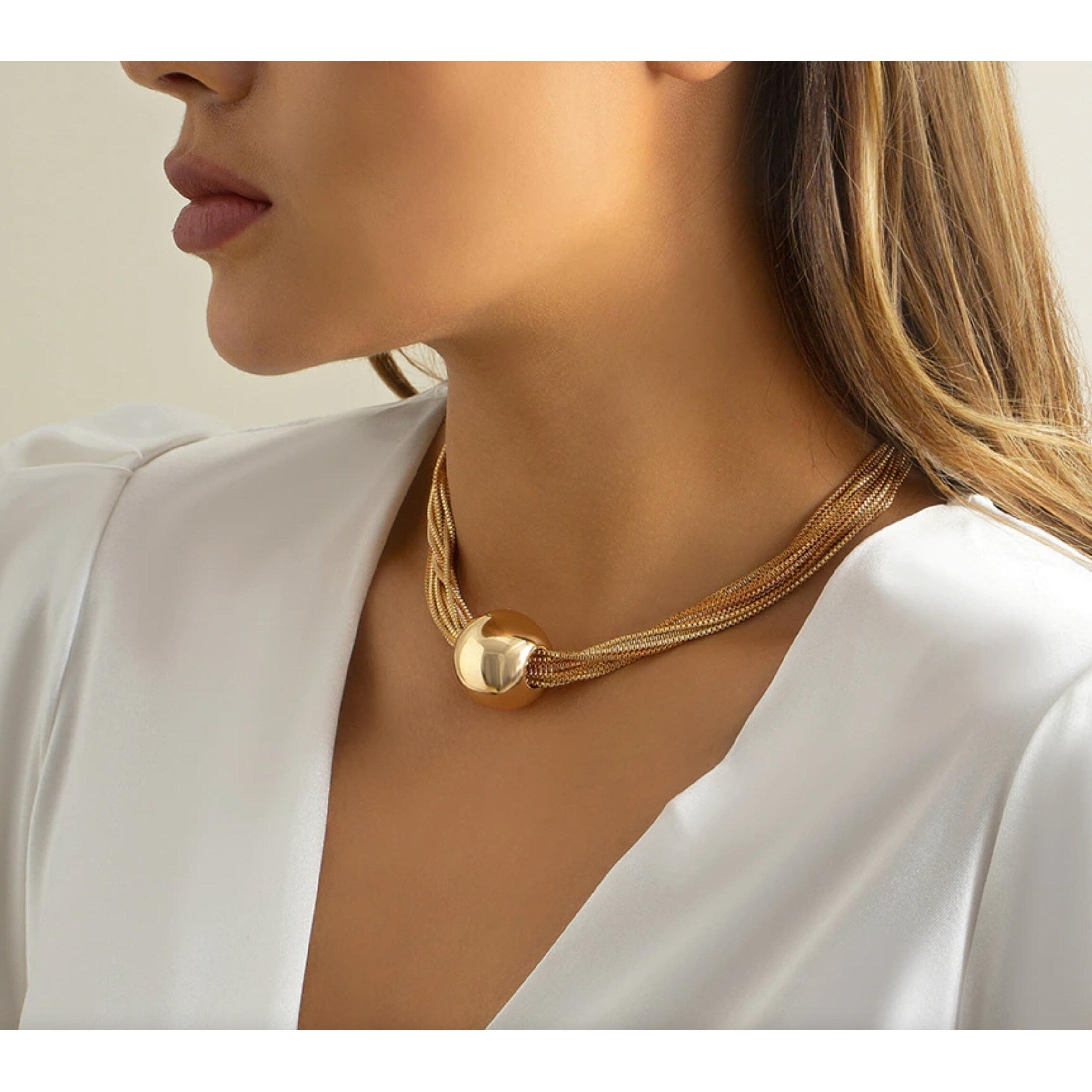 Premium Goldtone Multichain Statement Necklace - Elegant & Adjustable