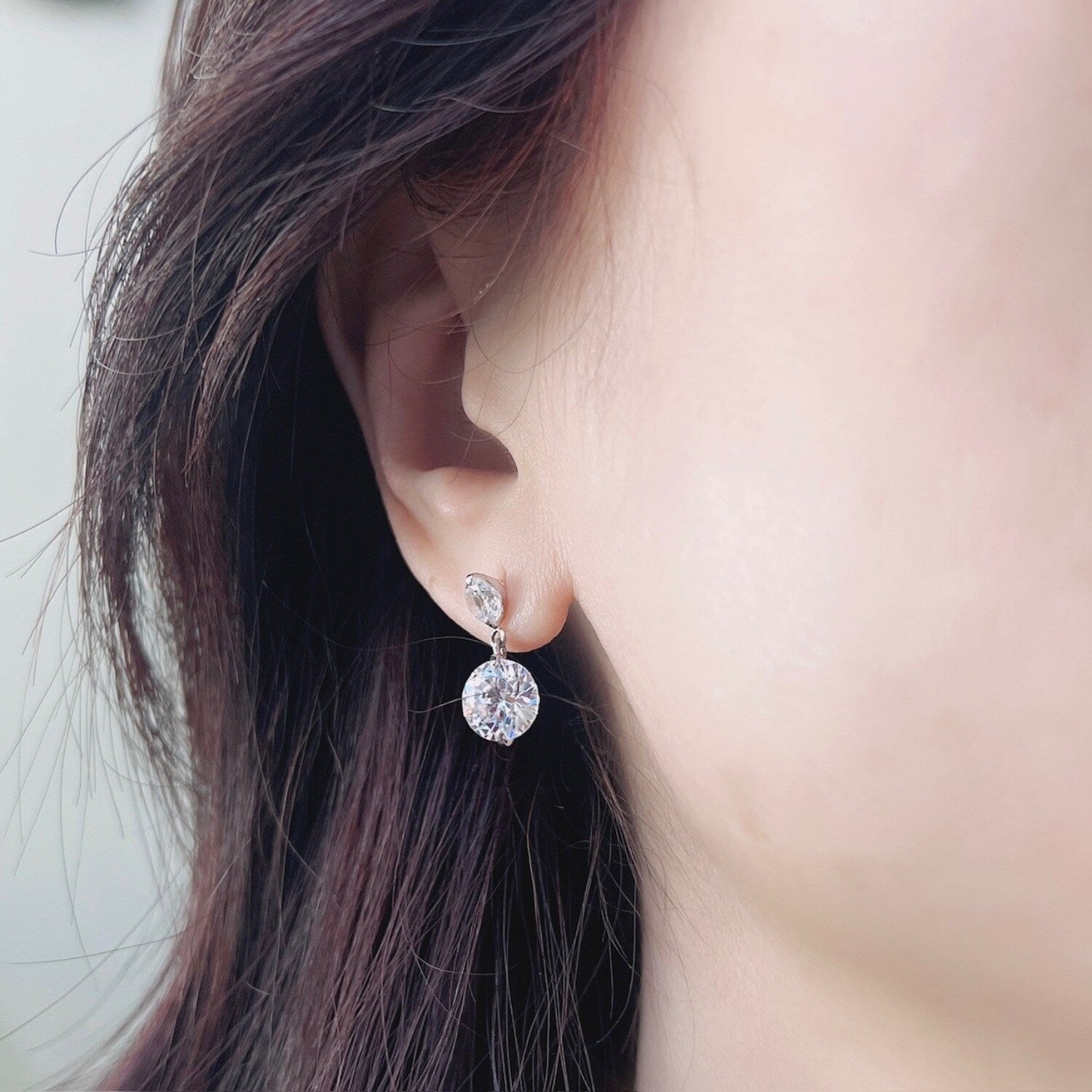 Premium Rhodium-Plated Brass CZ Drop Earrings