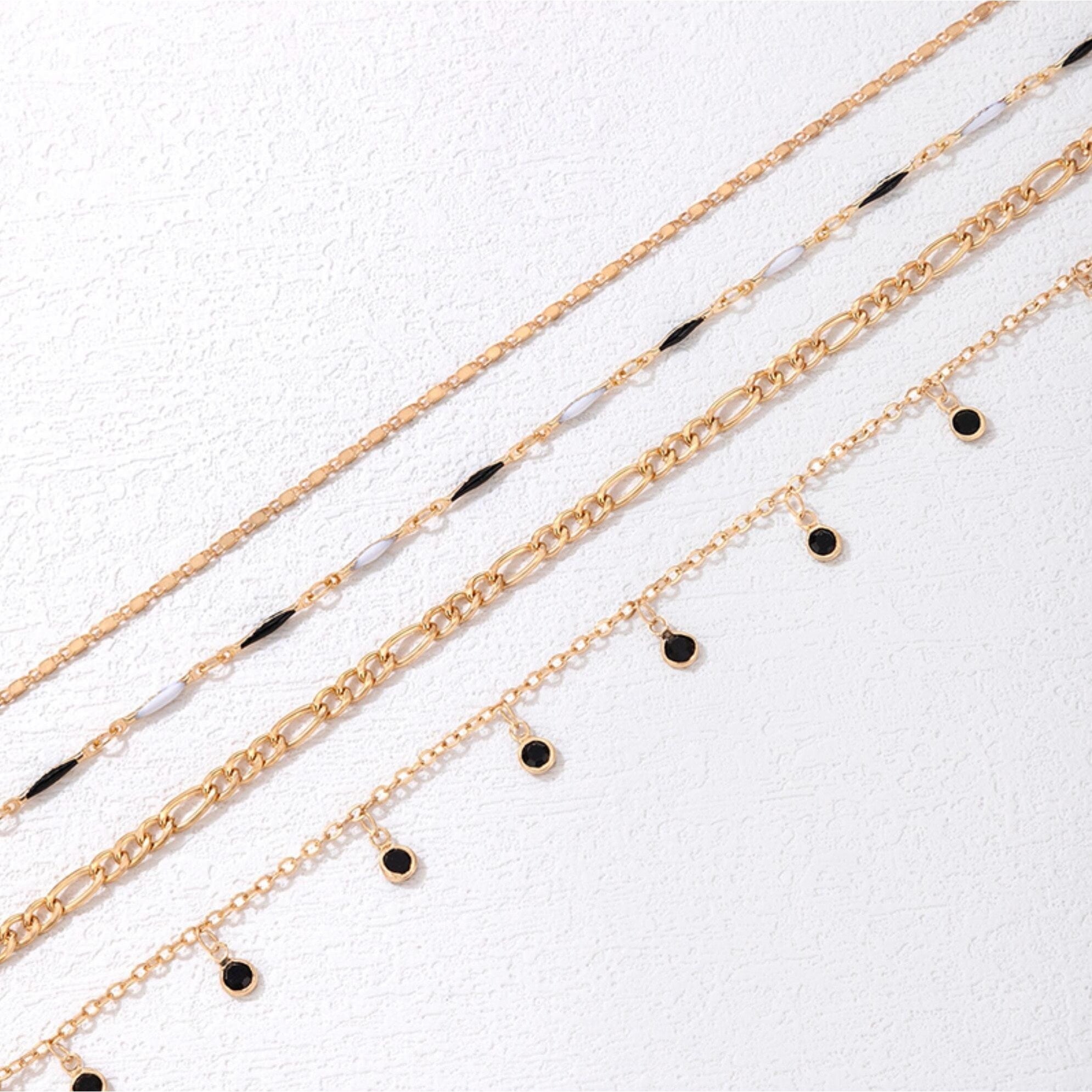 Premium Goldtone & Black Elegant Anklet Set