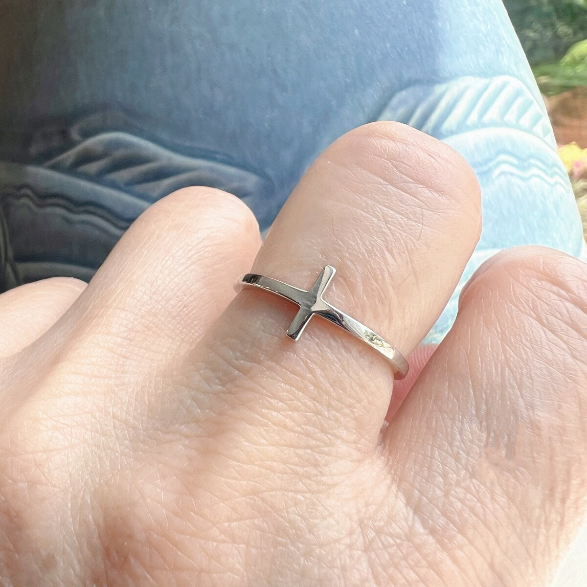 Vera & Co. Premium Sterling Silver Sideway Cross Ring - Symbol of Faith & Passion
