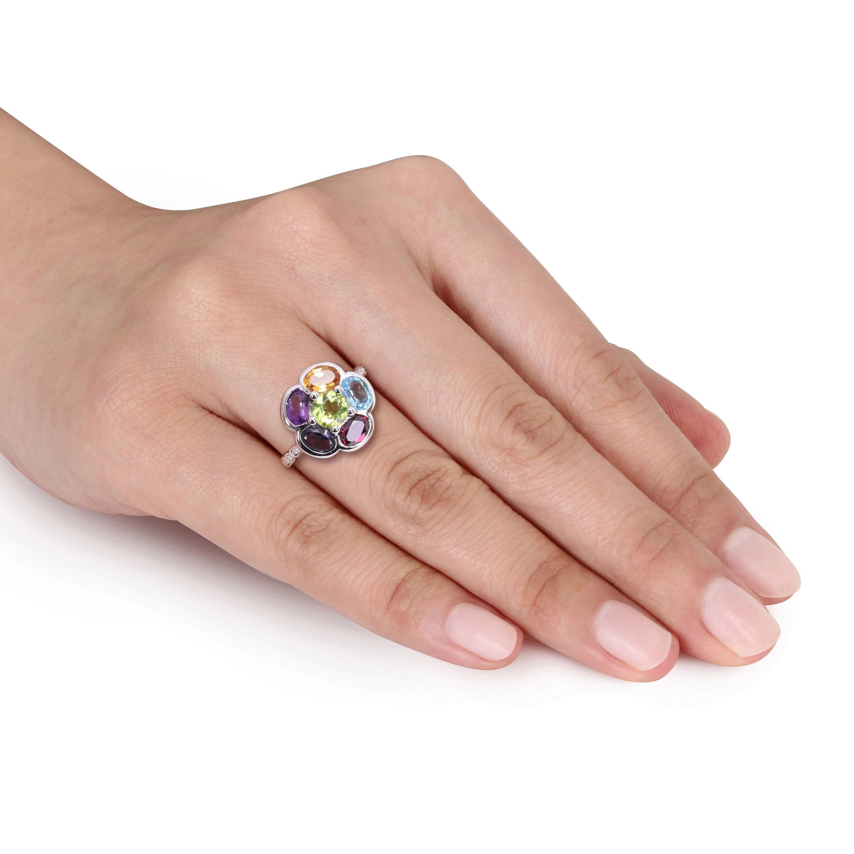 Premium Sofia B. 3 3/8ct TGW Multi-Gem Diamond Floral Ring - Sterling Silver