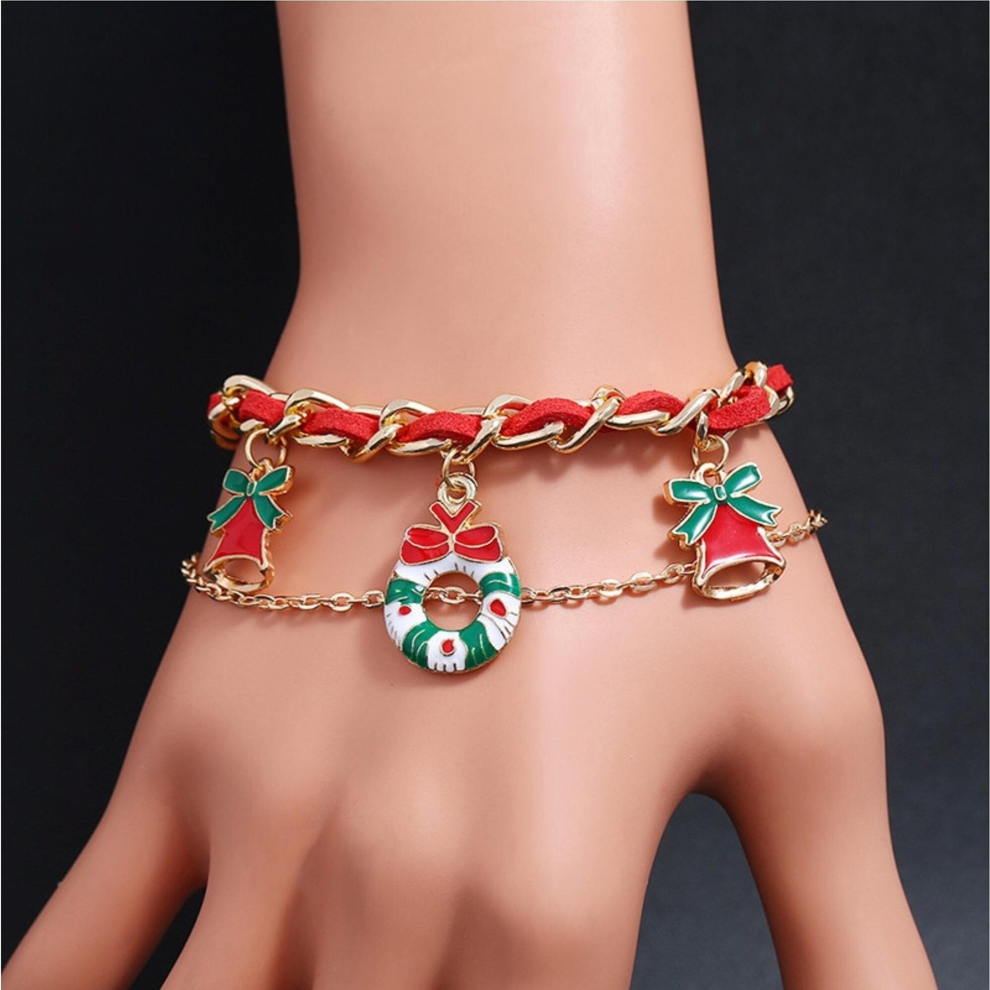 Premium Goldtone Red Christmas Charm Bracelet - Ultimate Holiday Style