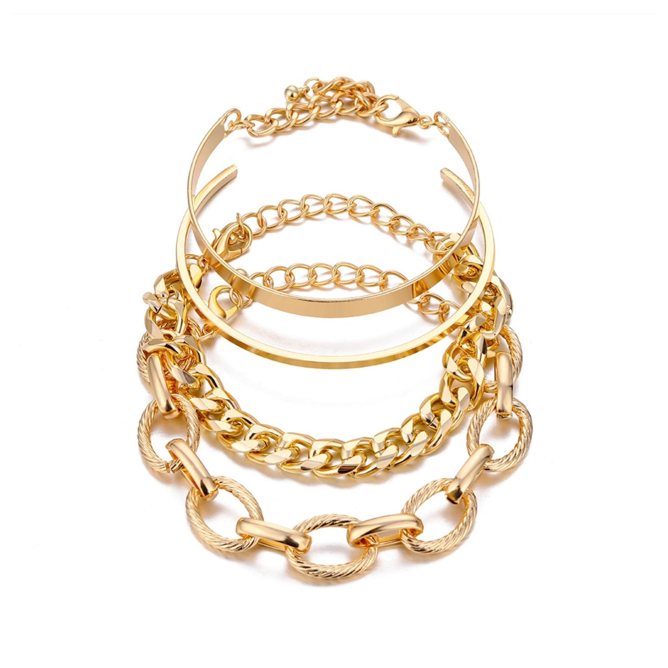 Ultimate Goldtone Bangle & Chain Bracelet Set - Premium Elegance