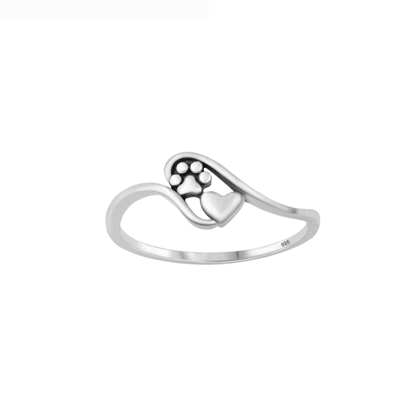 Premium Sterling Silver Heart Paw Print Ring for Pet Lovers