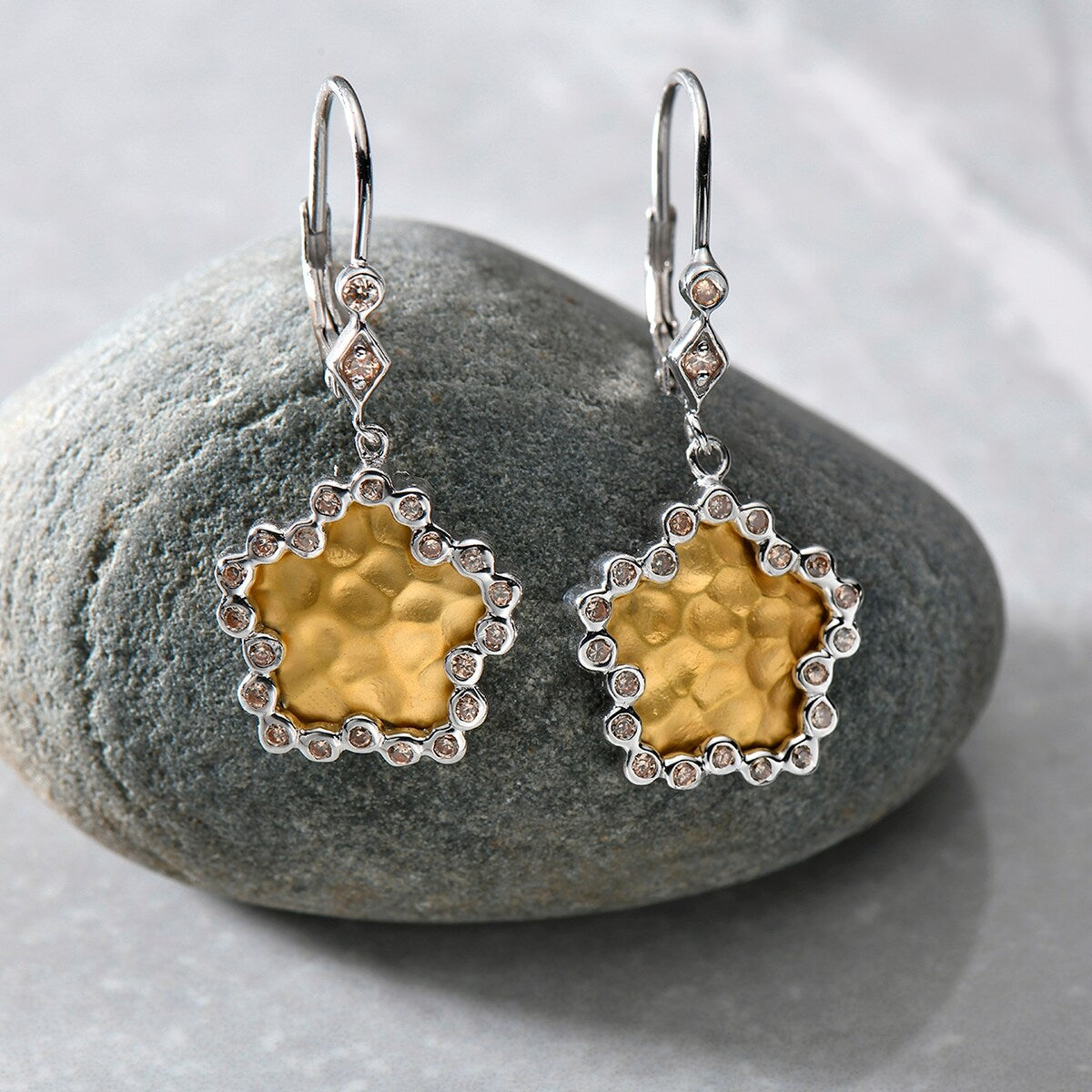Premium Sterling Silver Two-Tone Gold Plated Flower Earrings with CZ Stones