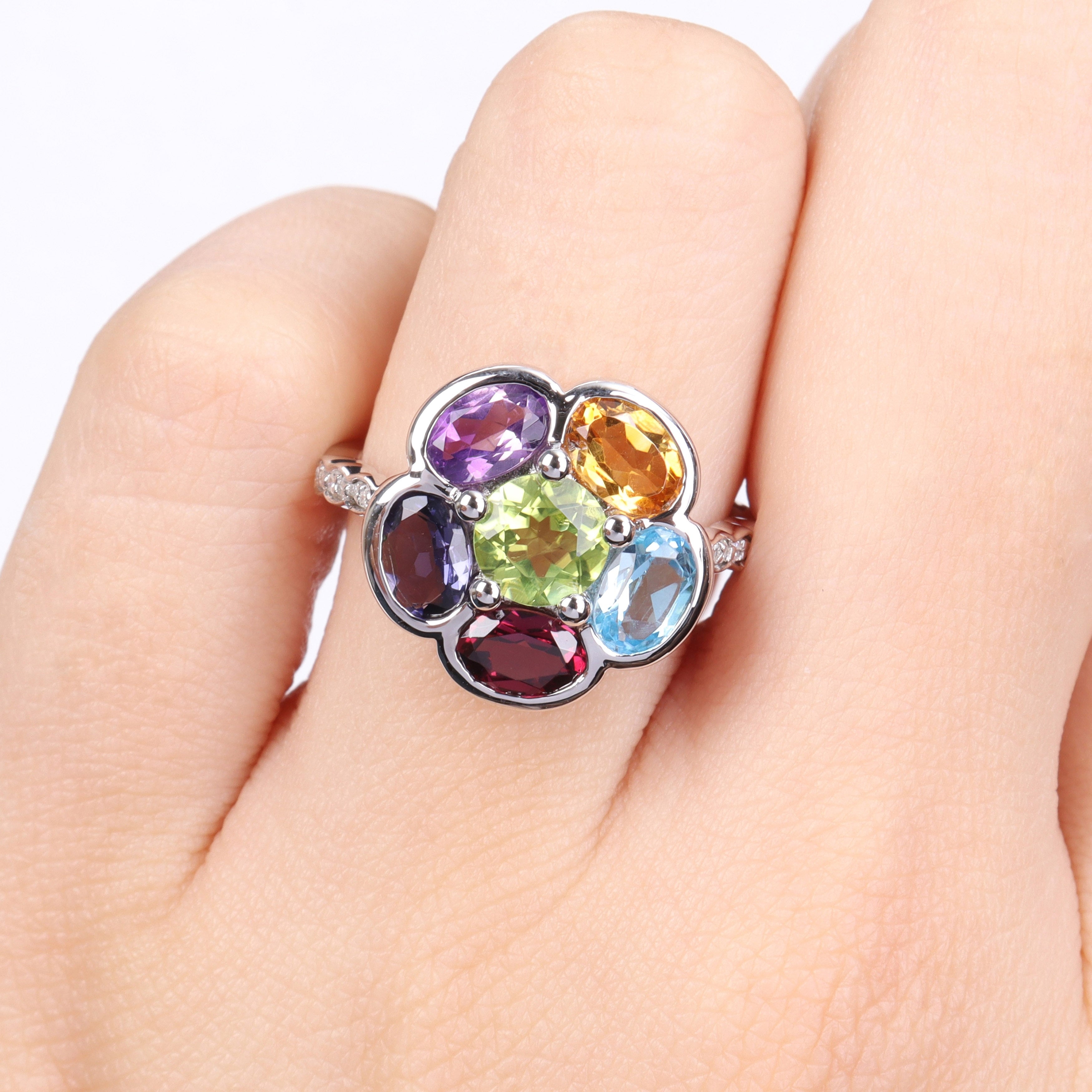 Premium Sofia B. 3 3/8ct TGW Multi-Gem Diamond Floral Ring - Sterling Silver