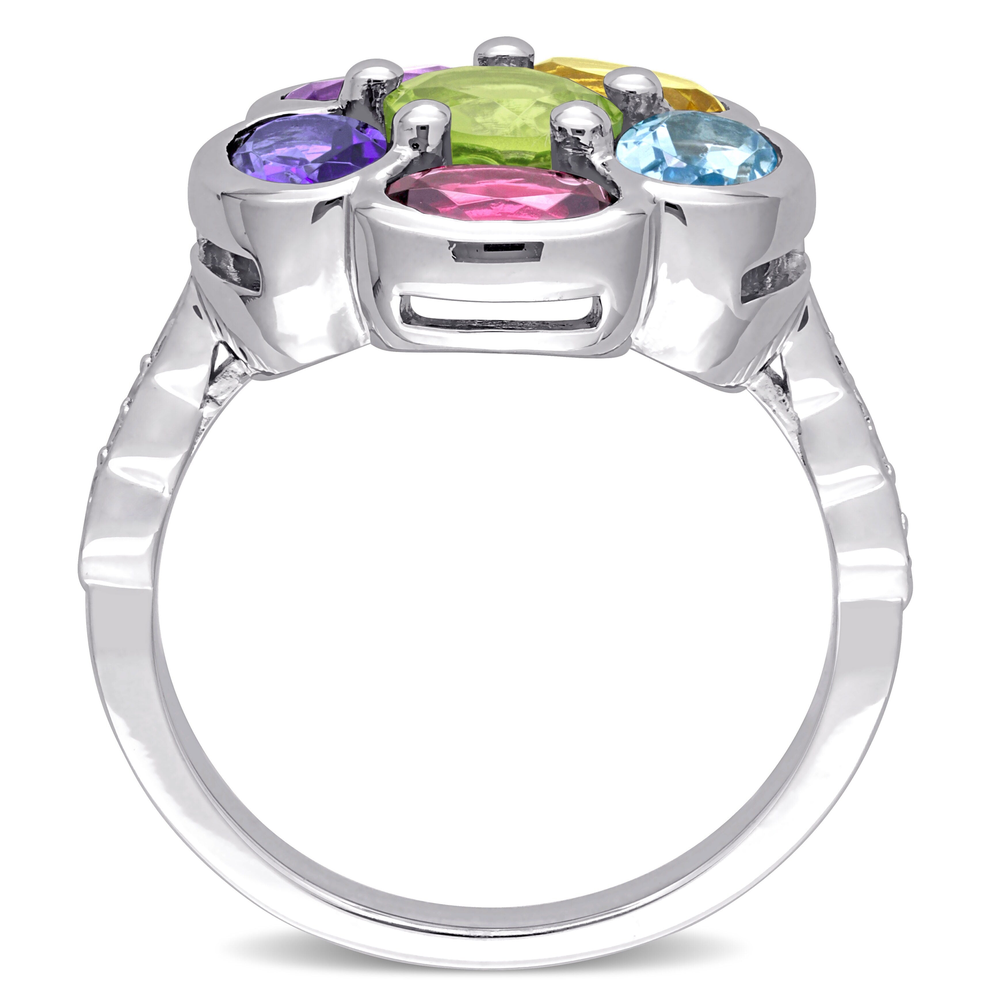 Premium Sofia B. 3 3/8ct TGW Multi-Gem Diamond Floral Ring - Sterling Silver