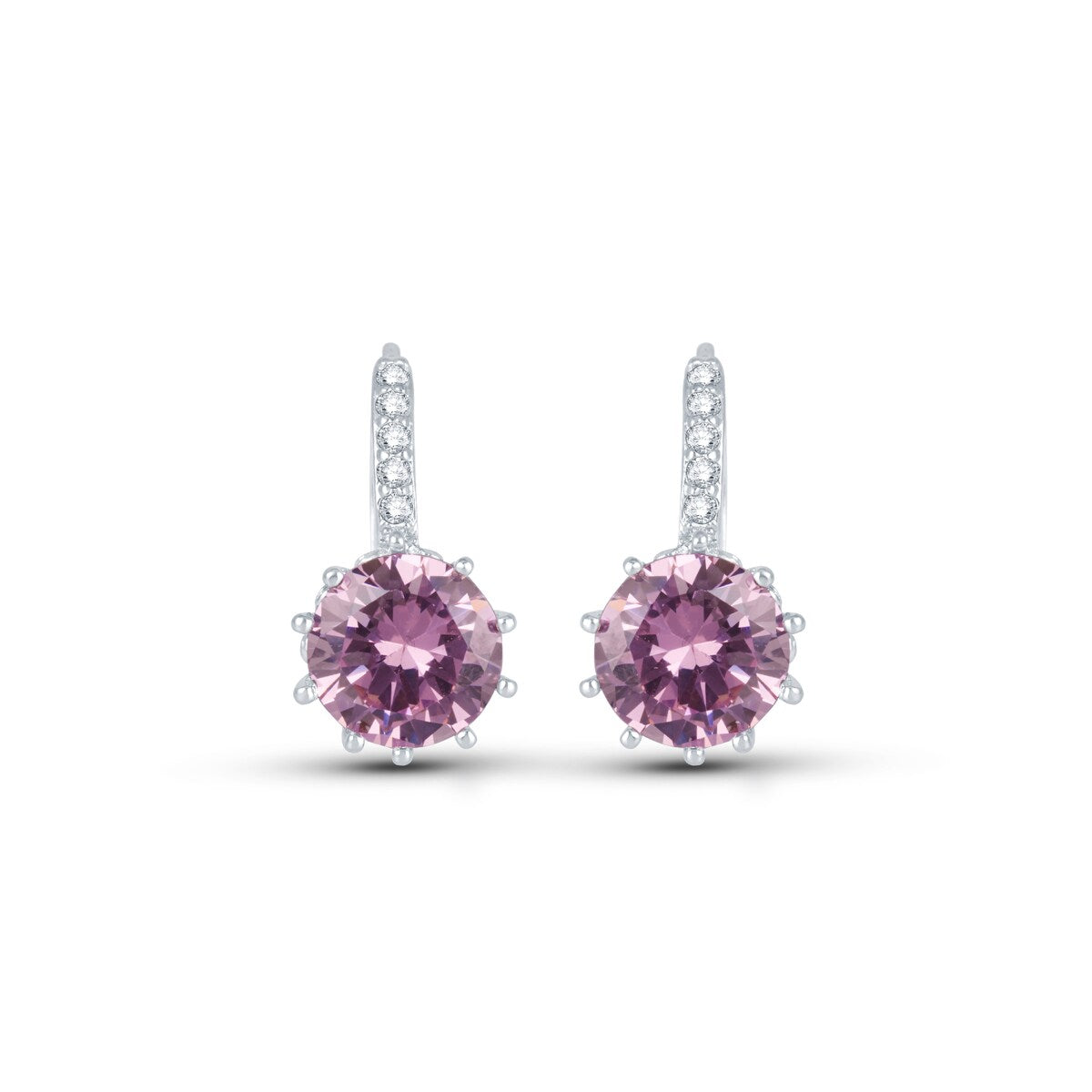 Premium Pink Cubic Zirconia Drop Earrings – Silvertone Elegance