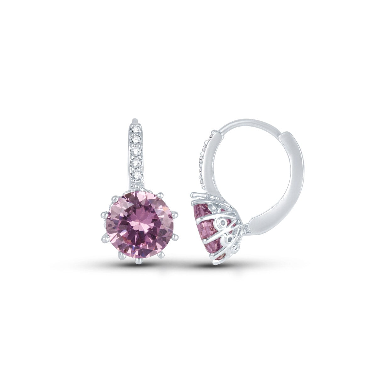 Premium Pink Cubic Zirconia Drop Earrings – Silvertone Elegance