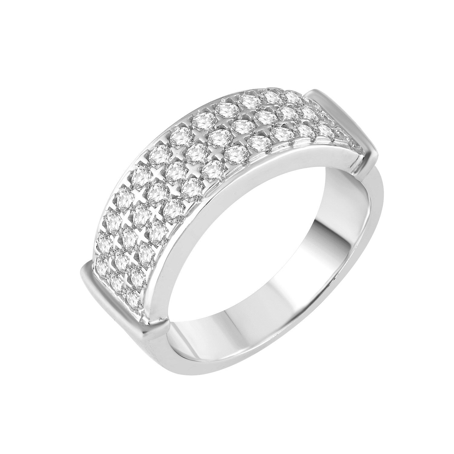 Premium Sterling Silver Band Ring with Natural White Zircon