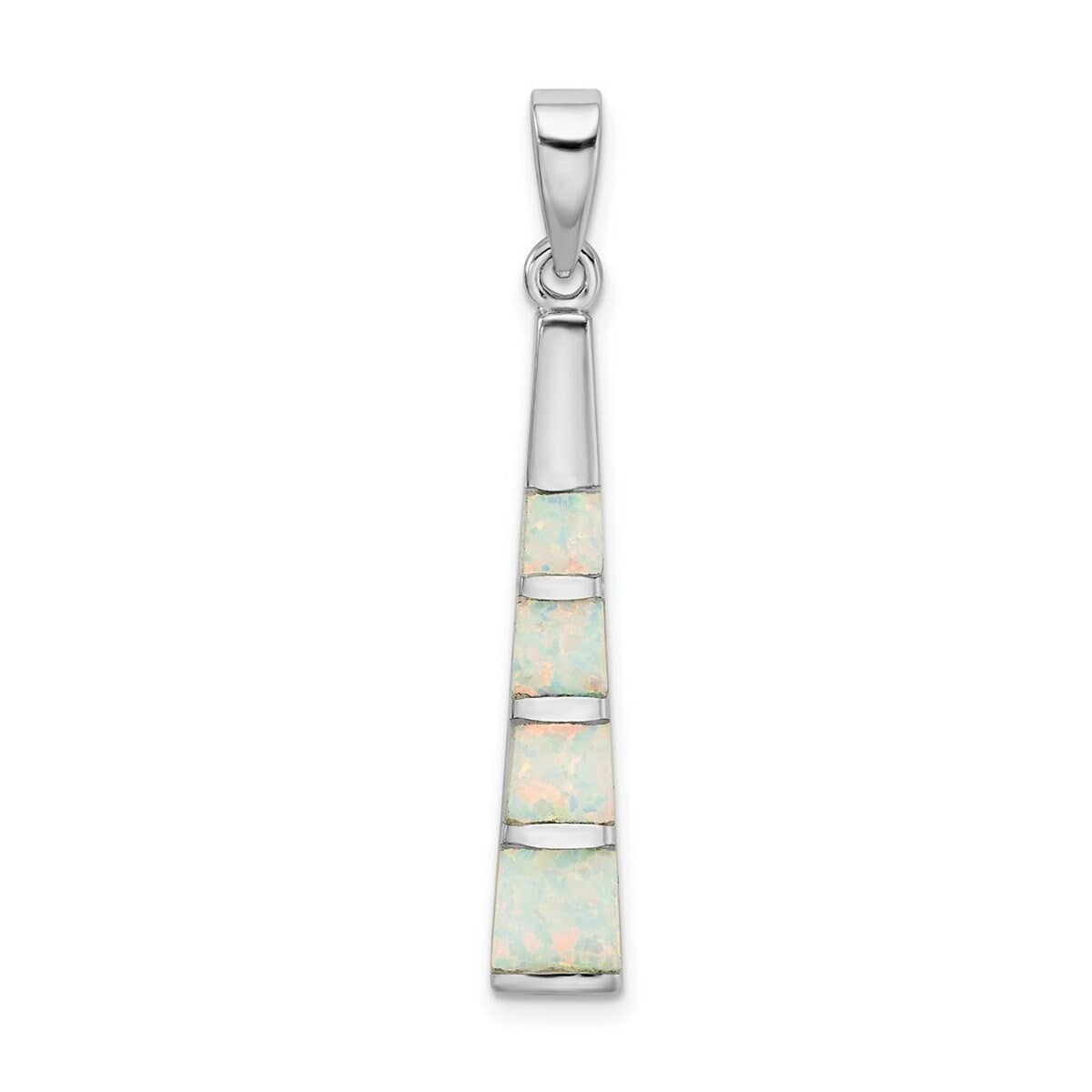 Curata 925 Sterling Silver Rhodium Plated White Simulated Opal Bar Pendant Necklace