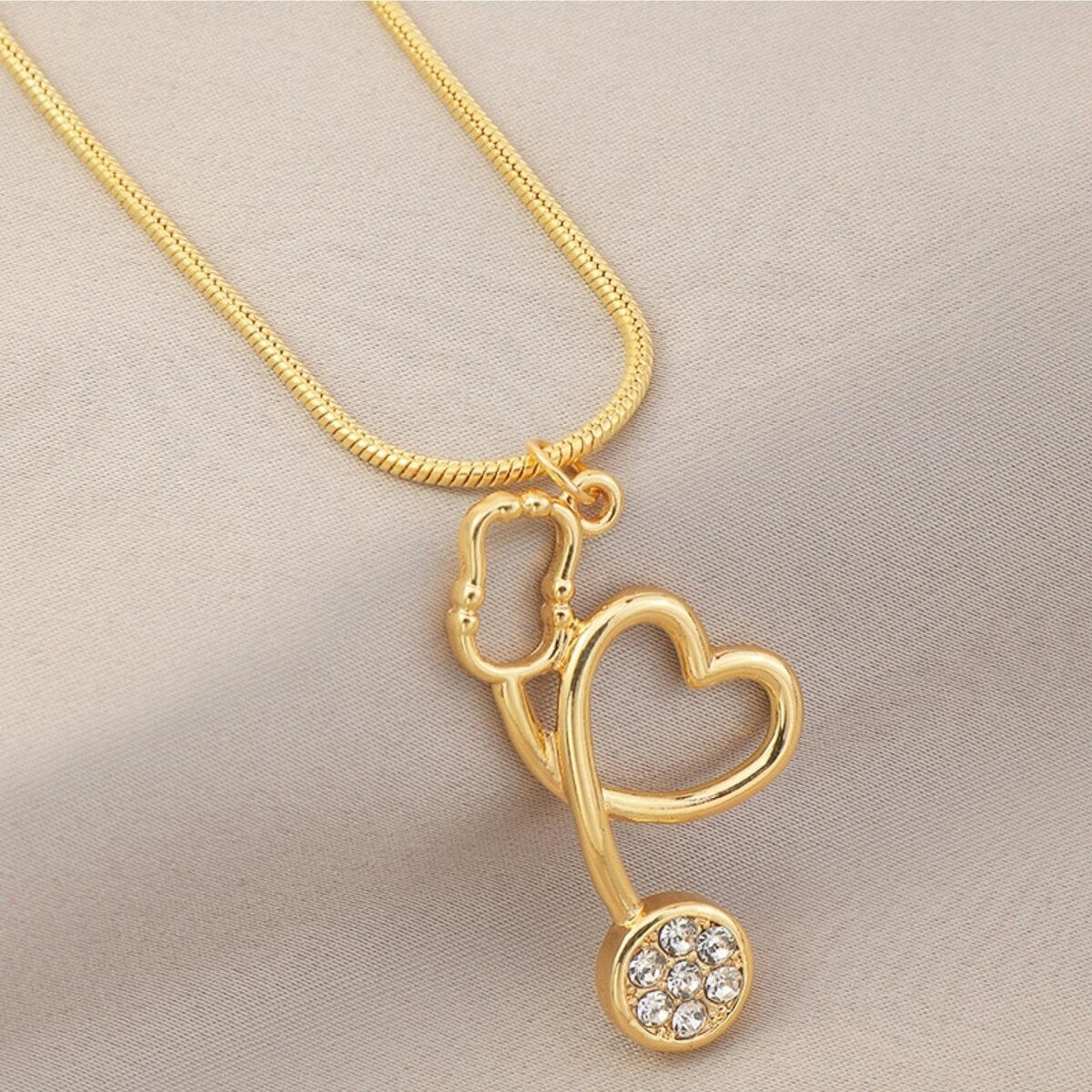 Premium Goldtone Crystal Stethoscope Necklace - Ultimate Healthcare Fashion