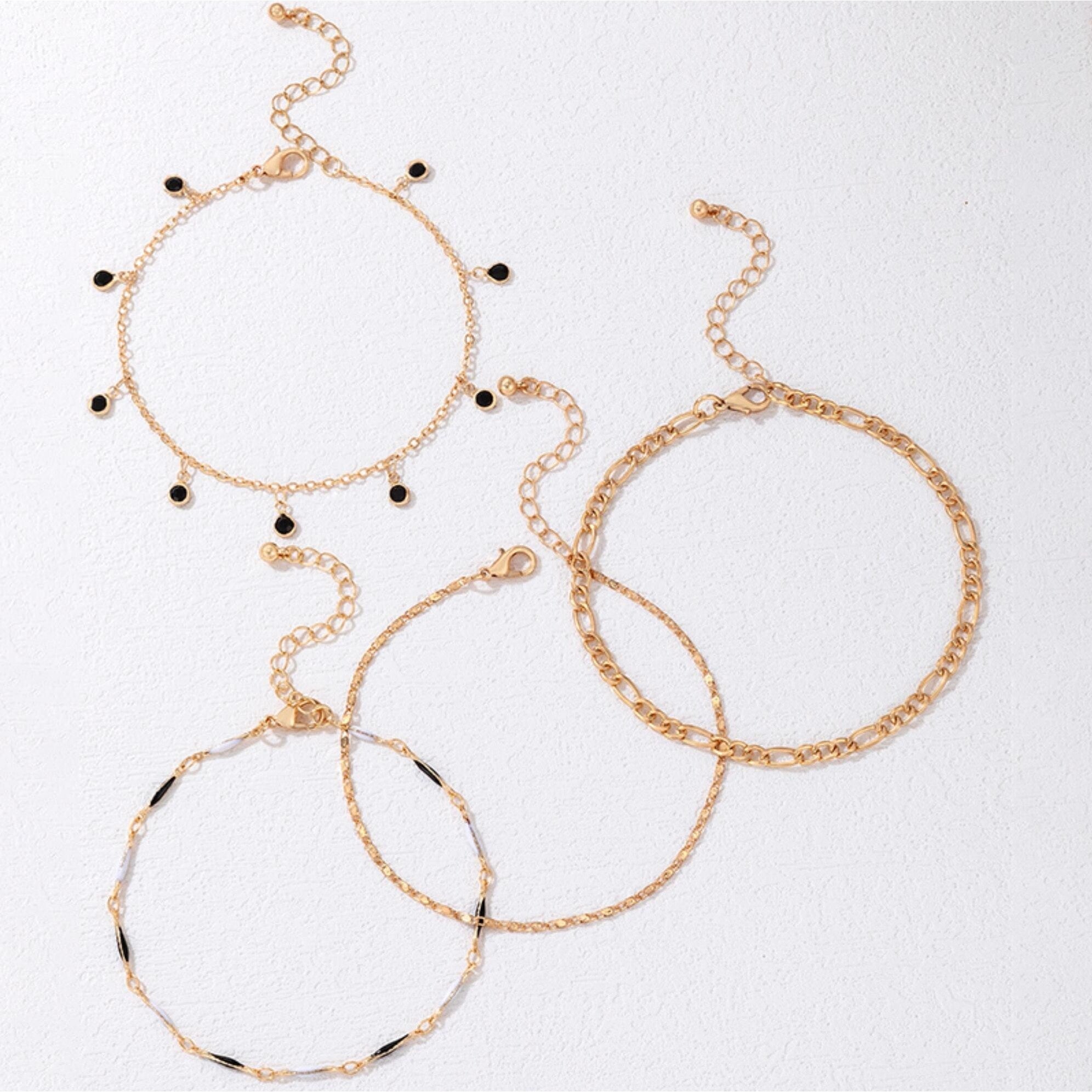Premium Goldtone & Black Elegant Anklet Set