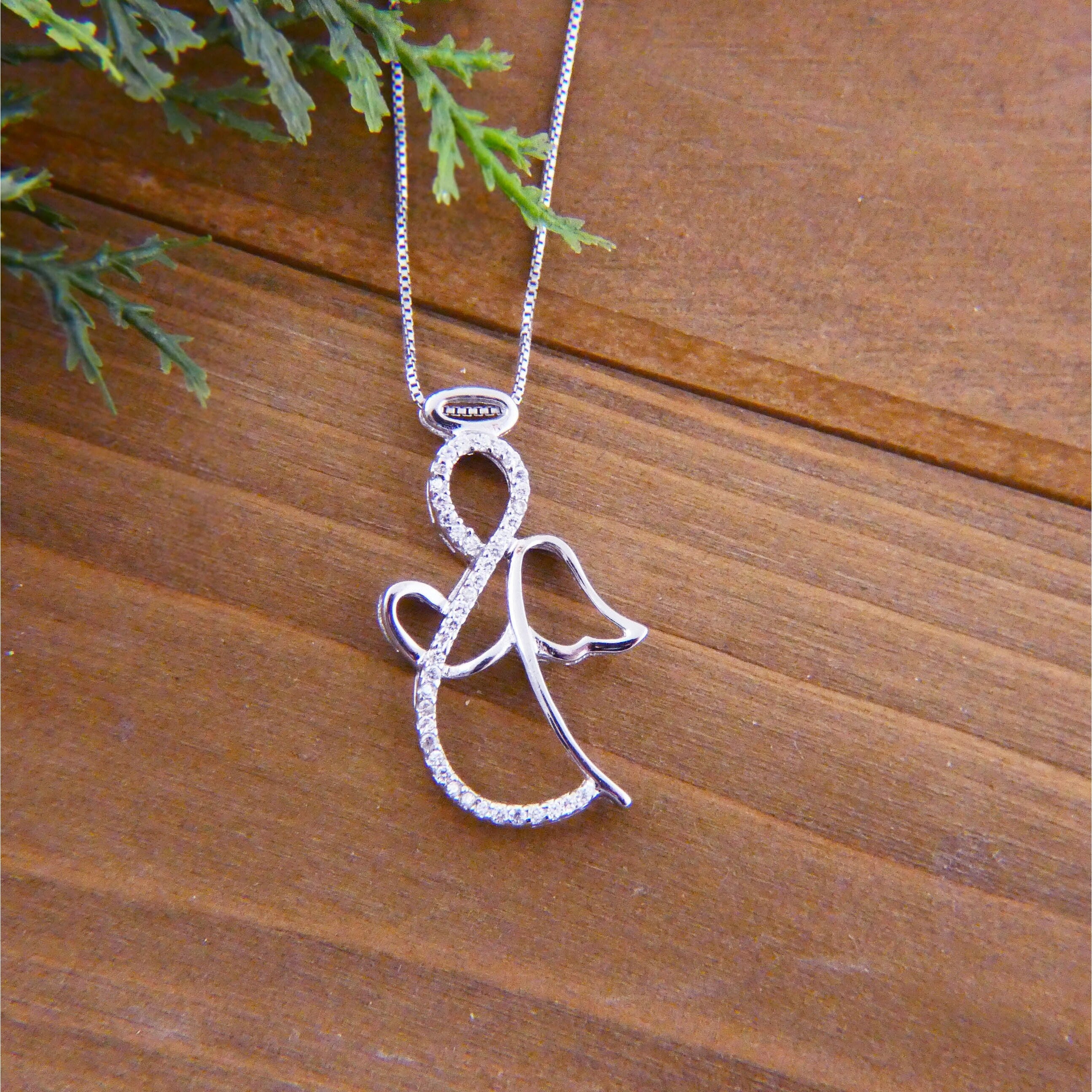 Premium Sterling Silver Angel CZ Pendant Necklace - Elegant White & Gold Floral Design