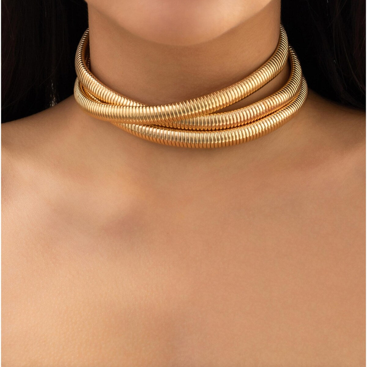 Premium Goldtone Triple-Layer Choker Necklace - Timeless White