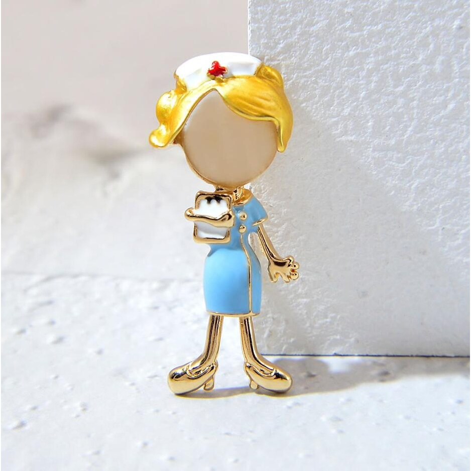 Premium Goldtone Nurse Clipboard Brooch - Blue