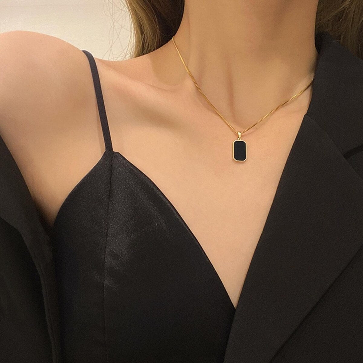 Premium Goldtone Black Prism Pendant Necklace - Ultimate Elegance