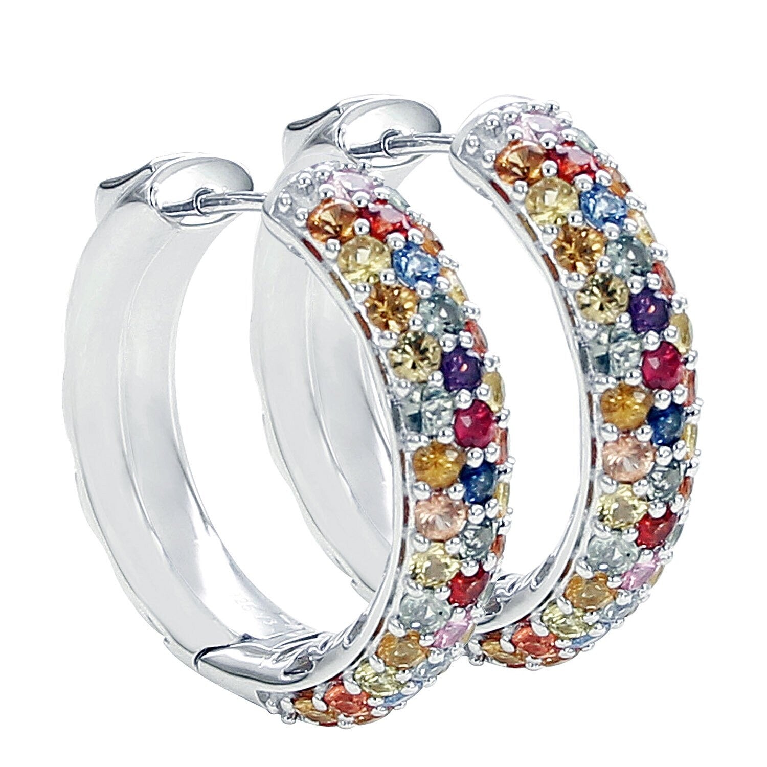 Premium Sterling Silver Multi Sapphire Hoop Earrings