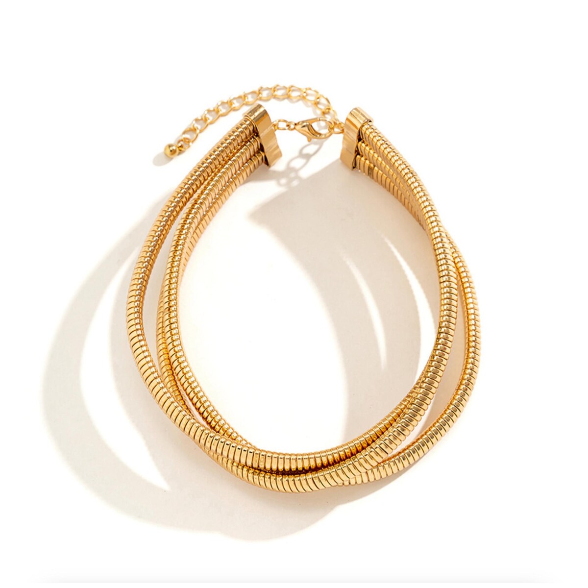 Premium Goldtone Triple-Layer Choker Necklace - Timeless White