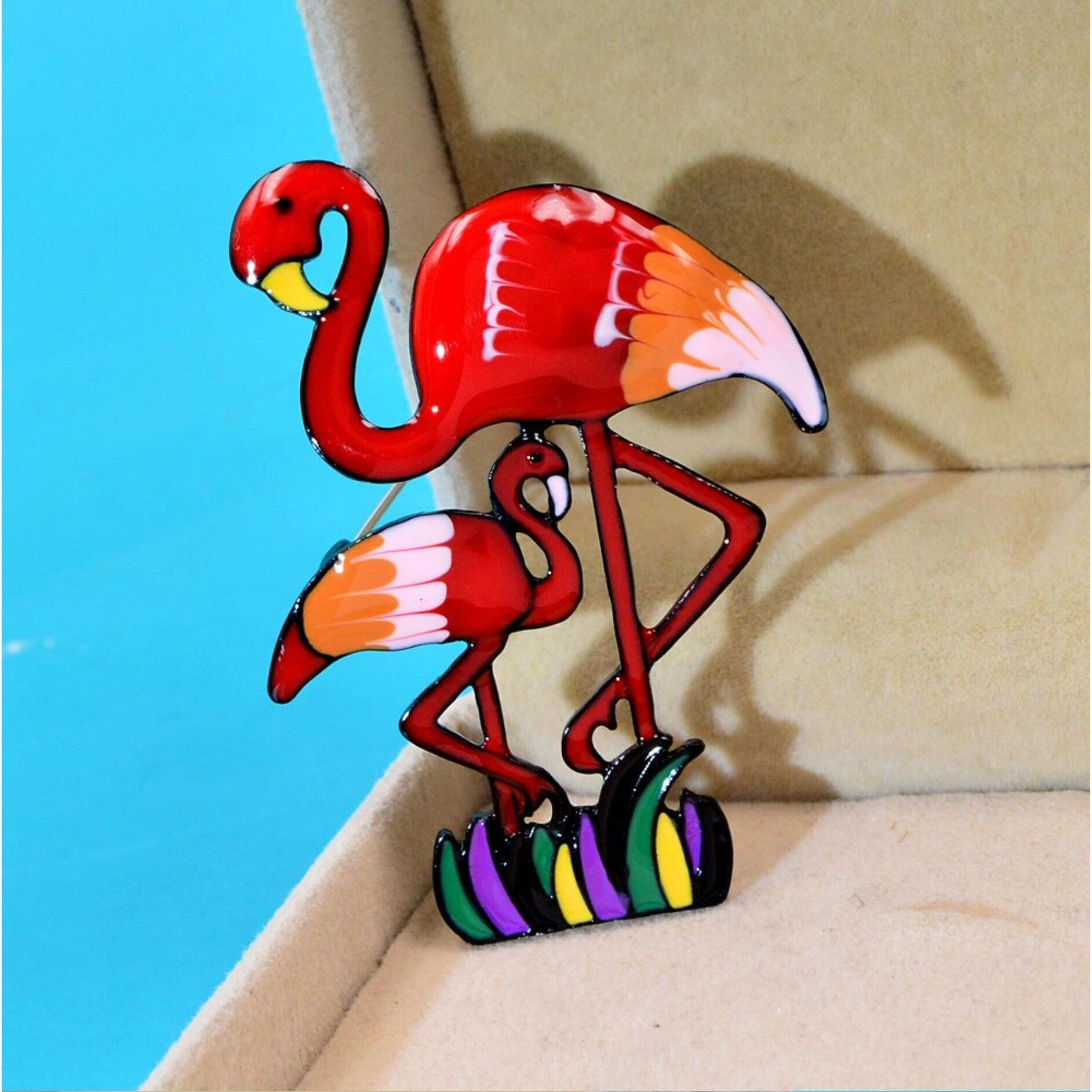 Premium Tropical Flamingo Brooch - Red Mama Baby Duo