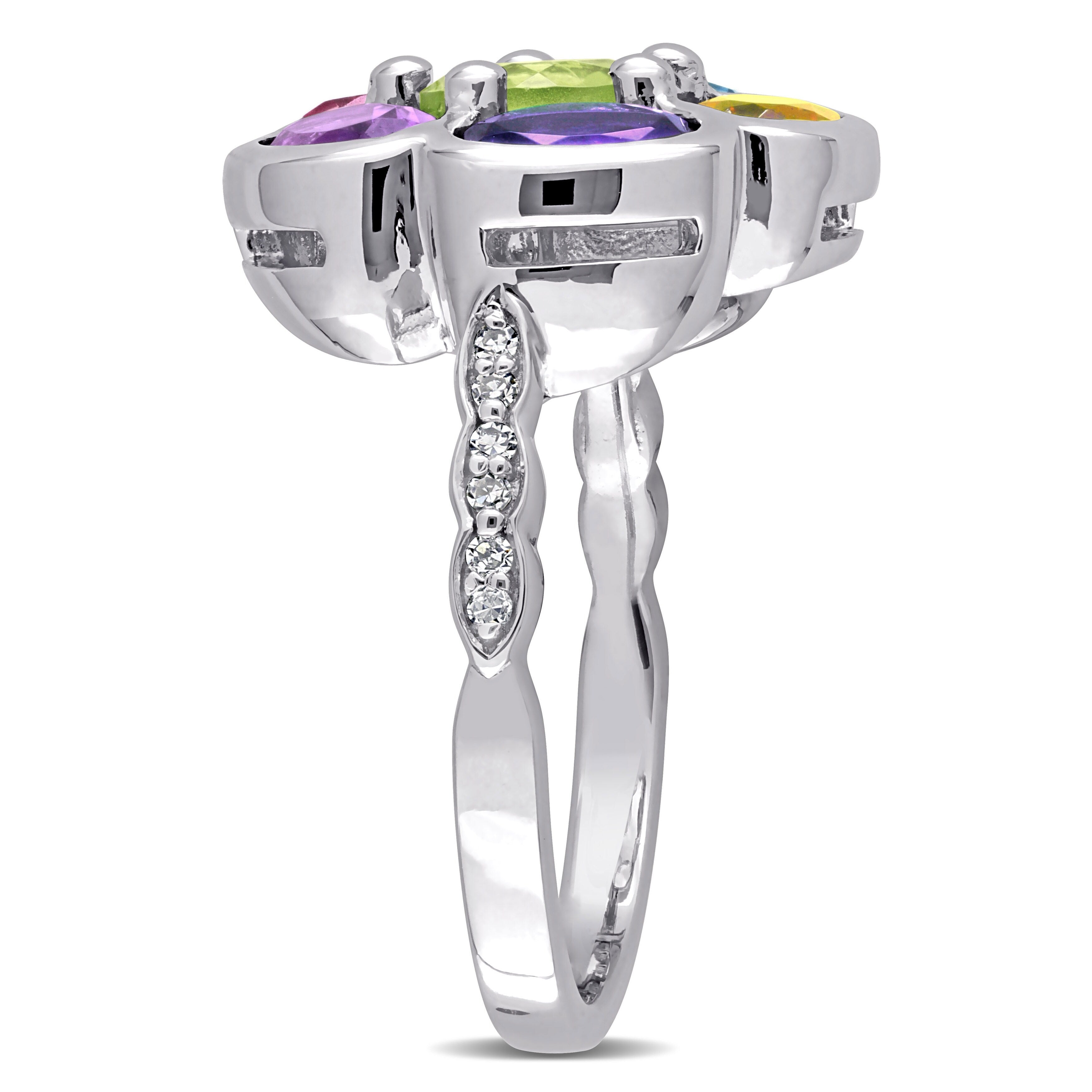 Premium Sofia B. 3 3/8ct TGW Multi-Gem Diamond Floral Ring - Sterling Silver