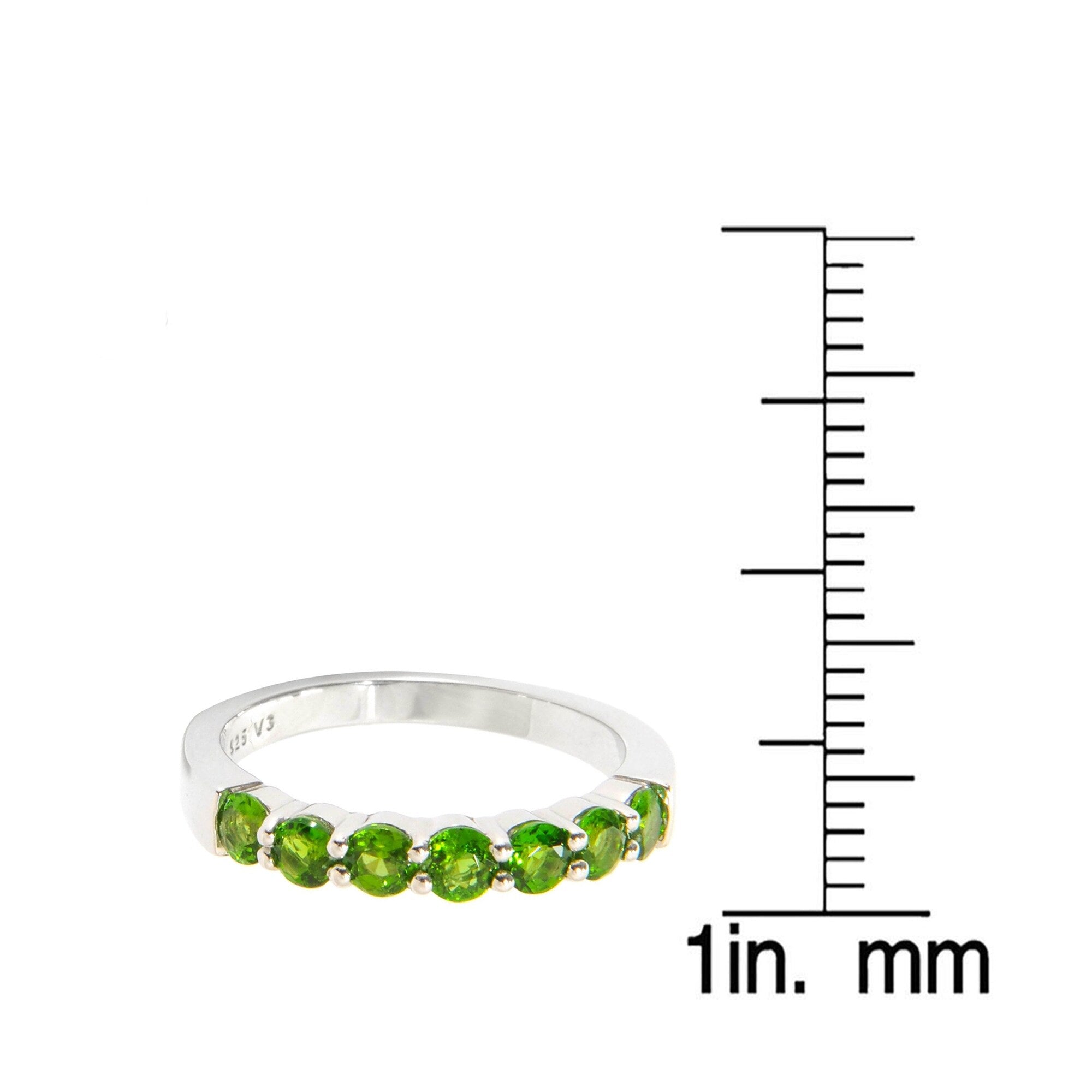 Premium Sterling Silver Chrome Diopside Seven Stone Stackable Ring