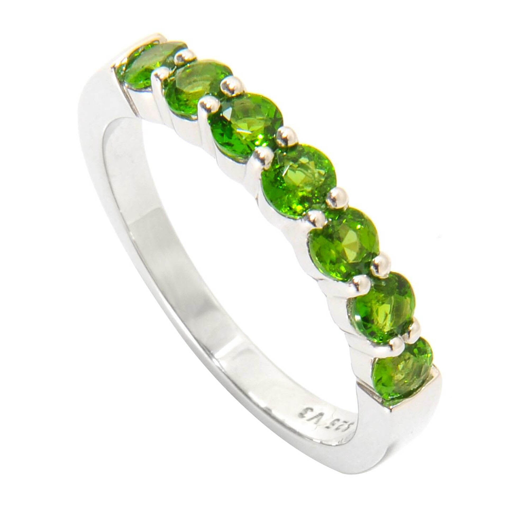 Premium Sterling Silver Chrome Diopside Seven Stone Stackable Ring