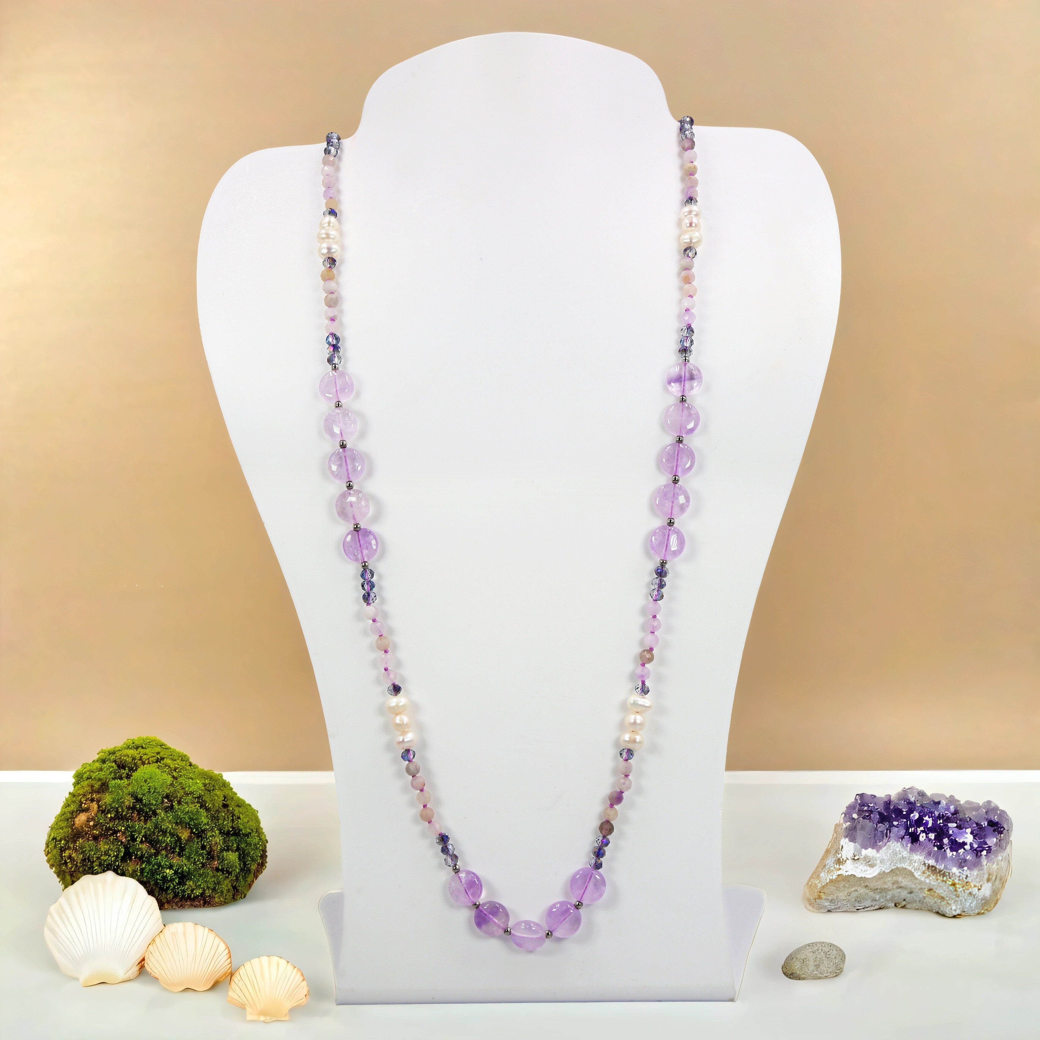 Premium Amethyst & Pearl Elegance Necklace