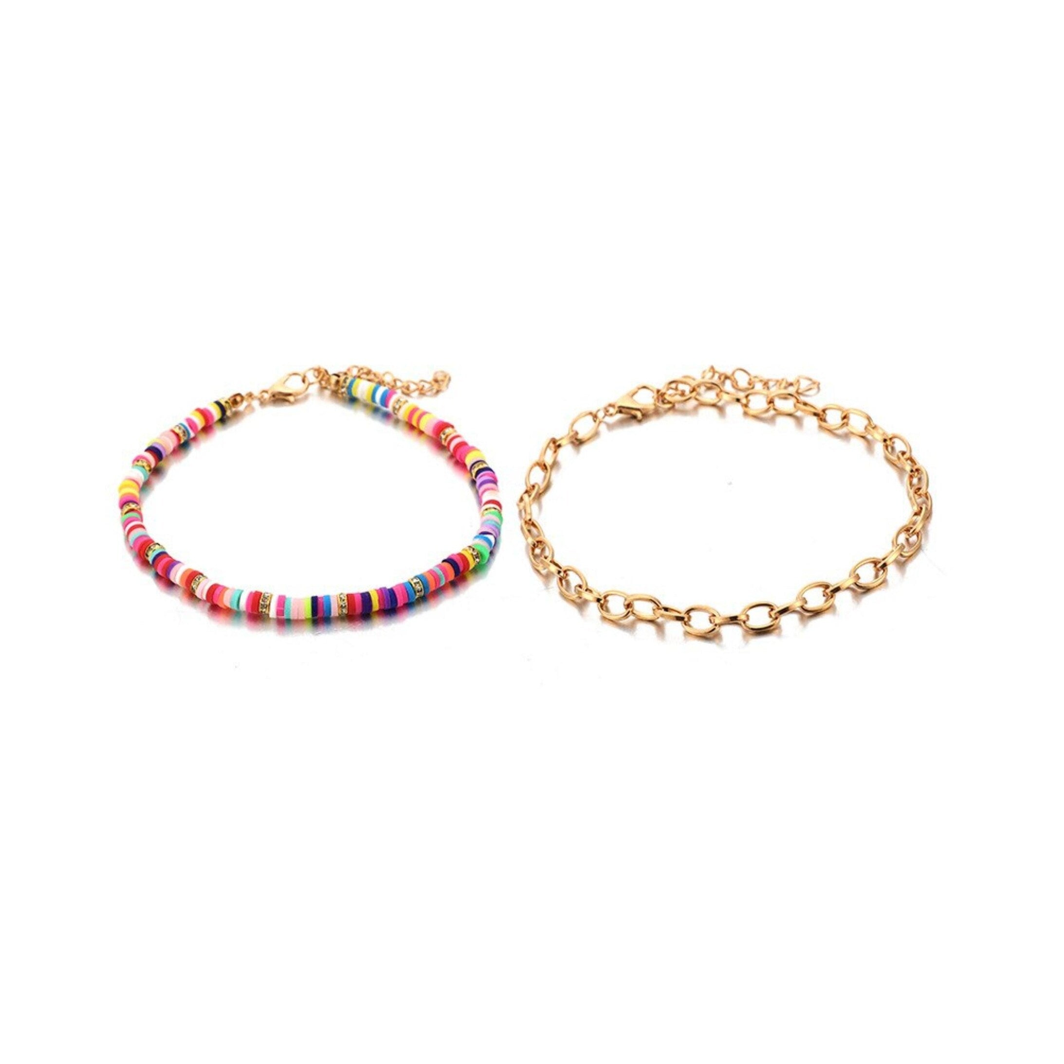 Ultimate Summer Beaded Anklet Set - Goldtone & Multicolor