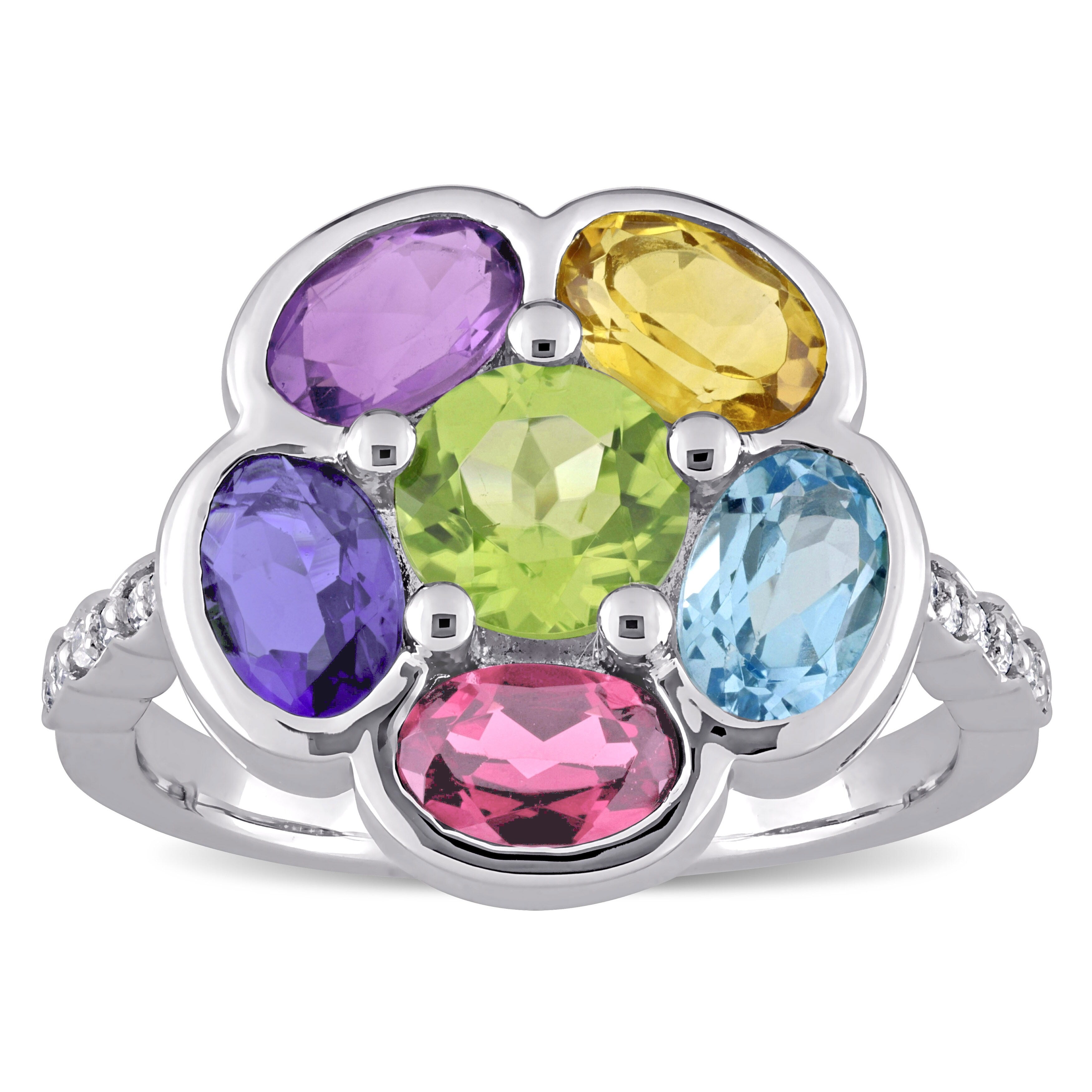 Premium Sofia B. 3 3/8ct TGW Multi-Gem Diamond Floral Ring - Sterling Silver