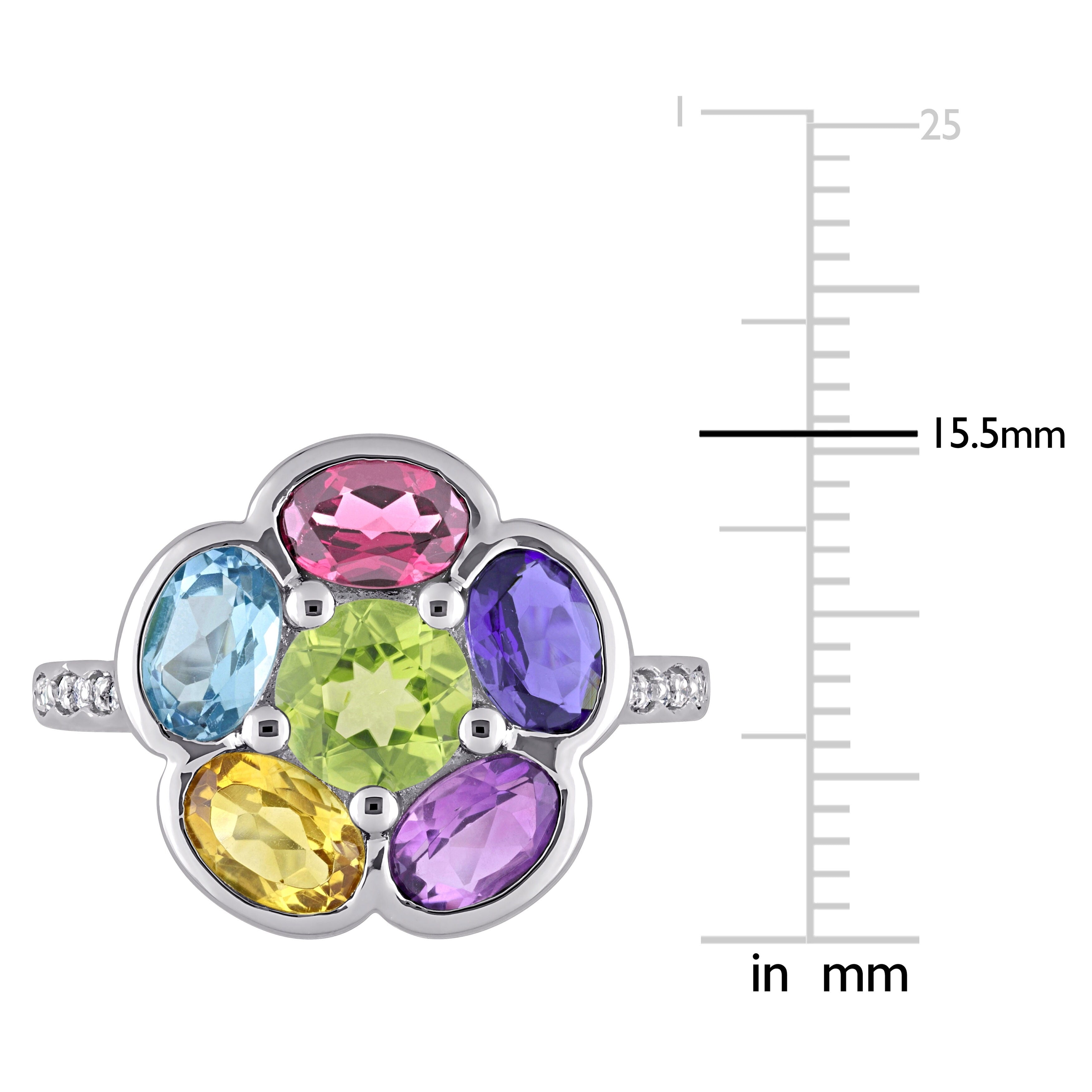 Premium Sofia B. 3 3/8ct TGW Multi-Gem Diamond Floral Ring - Sterling Silver